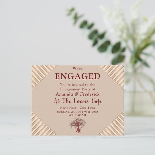 Tan - Marsala Wijn & Modern Verloving Uitnodiging Briefkaart (Staand voorkant)