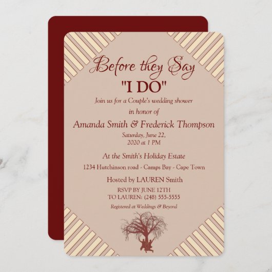 Tan, Marsala Wijn - Moderne Bruidsborrel Kaart (Voorkant / Achterkant)