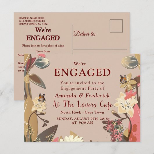 Tan - Marsala Wine en een draai van roze huiden Uitnodiging Briefkaart (Voorkant / Achterkant)