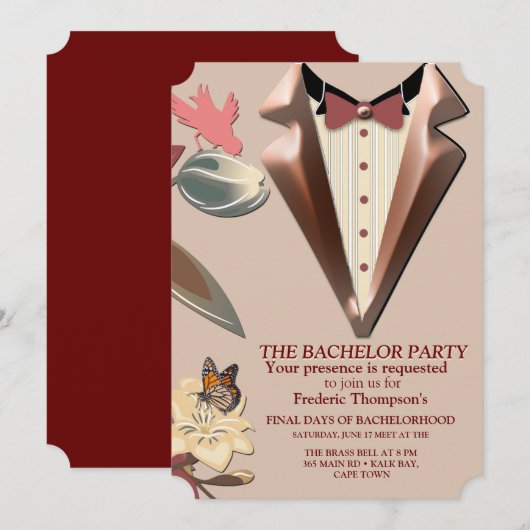 Tan - Marsala Wine & Hues of Pink Bachelor Kaart (Voorkant / Achterkant)