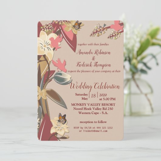 Tan - Marsala Wine , Hues of Pink Wedding Kaart (Staand voorkant)