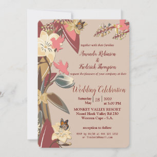 Tan - Marsala Wine , Hues of Pink Wedding Kaart