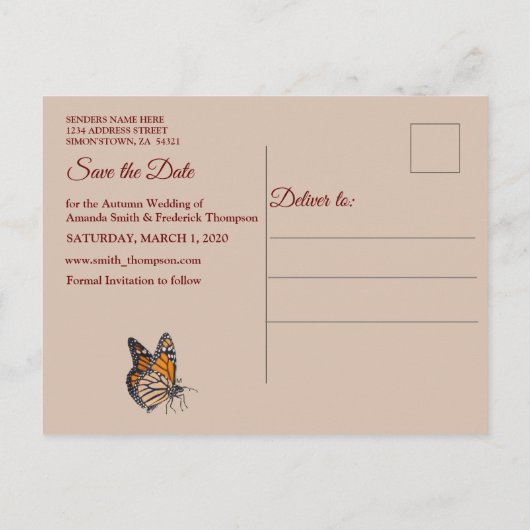 Tan - Marsala Wine & Hues van Roze sparen de Datum Aankondigingskaart (Achterkant)