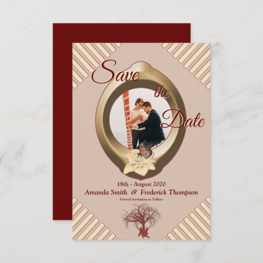 Tan - Marsala Wine modern Save the Date (Voorkant / Achterkant)