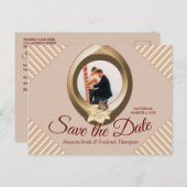 Tan - Marsala Wine & Modern Save the Date Aankondigingskaart (Voorkant / Achterkant)