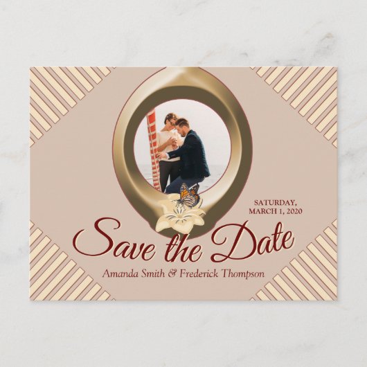 Tan - Marsala Wine & Modern Save the Date Aankondigingskaart (Voorkant)