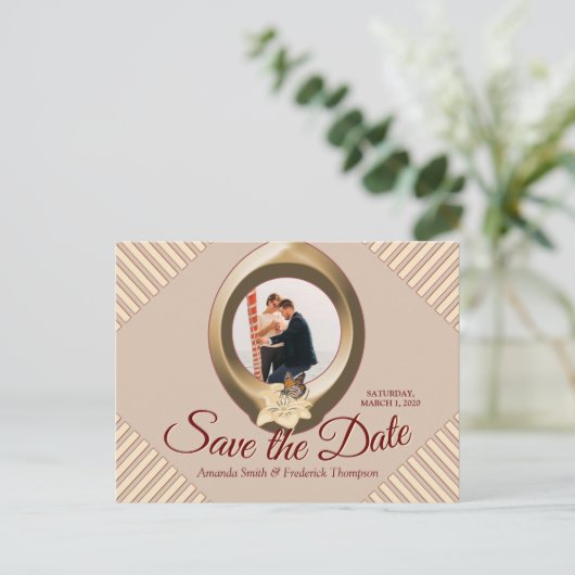 Tan - Marsala Wine & Modern Save the Date Aankondigingskaart (Staand voorkant)
