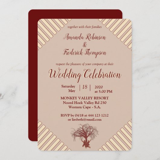 Tan - Marsala wine Modern Wedding Kaart (Voorkant / Achterkant)