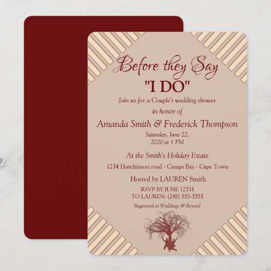 Tan, Marsala Wine - Modern Wedding Shower Kaart (Voorkant / Achterkant)