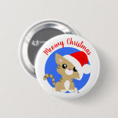 Tan Meowy kerstKat Button (Voorkant /achterkant)