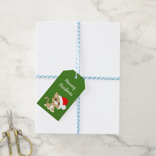 Tan Meowy kerstKat Gift Labels Cadeaulabel (Met Touw)