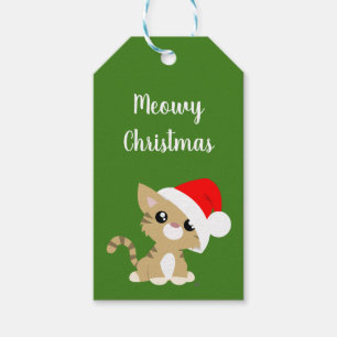 Tan Meowy kerstKat Gift Labels Cadeaulabel
