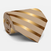 Tan met gouden metalen diagonale strepen stropdas (Opgerold)