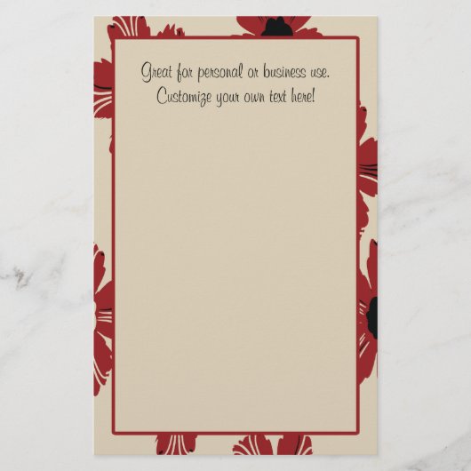 Tan met Rode Floral-grens Briefpapier (Voorkant)
