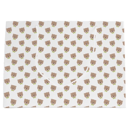 TAN MET TEDDYBEER GEZICHTEN MET GROENE BOOG STROPD GROOT CADEAUZAKJE (Voorkant)