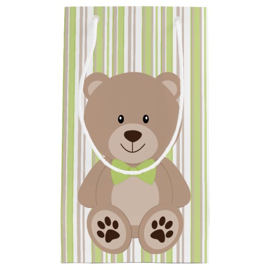 TAN MET TEDDYBEER MET GROENE BOOG STROPDAS & STREP KLEIN CADEAUZAKJE (Voorkant)