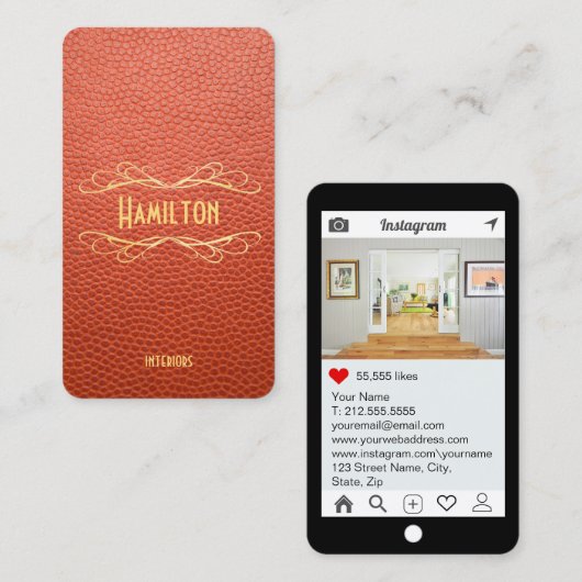 Tan Mock Leather Instagram Style Visitekaartje (Voorkant / Achterkant)