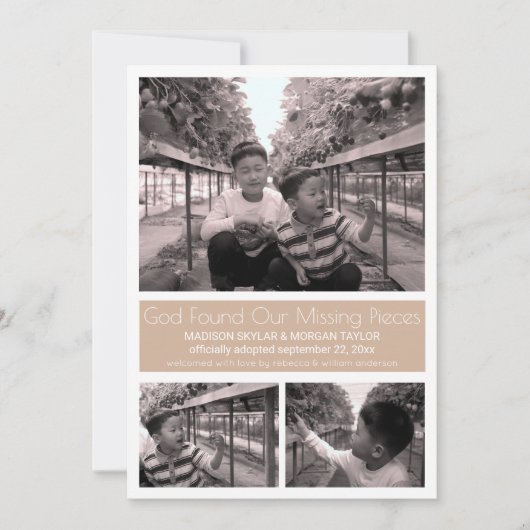 Tan Modern Minimalist Child Adoption 3 Foto Aankondiging (Voorkant)