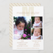 Tan Monogram Eenvoudige Adoptie 3 Fotocollage Aankondiging (Voorkant / Achterkant)