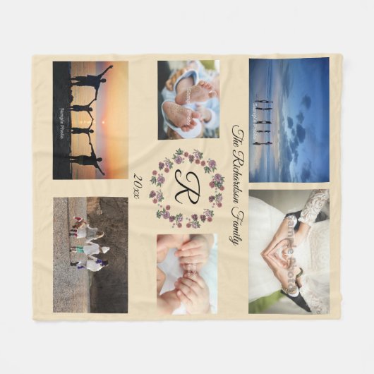 Tan Monogrammed Gepersonaliseerde 6 foto Fleece Deken (Voorkant (Horizontaal))