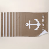 Tan Nautical  Anchor Jouw naam of Boat Strandlaken (Voorkant)
