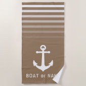 Tan Nautical  Anchor Jouw naam of Boat Strandlaken (Voorkant)