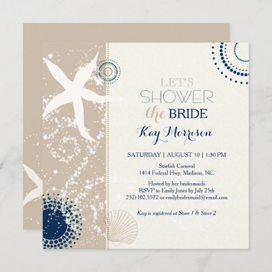 Tan Navy Blue Ivory Beach Vrijgezellenfeest Kaart (Voorkant / Achterkant)