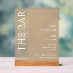 Tan Neutraal Tweetonige bruiloft Bar Menu Acryl Bord