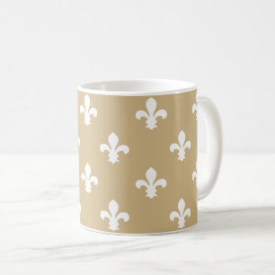 Tan Neutral Fleur de Lys Koffiemok