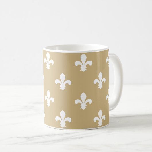 Tan Neutral Fleur de Lys Koffiemok (Voorkant rechts)