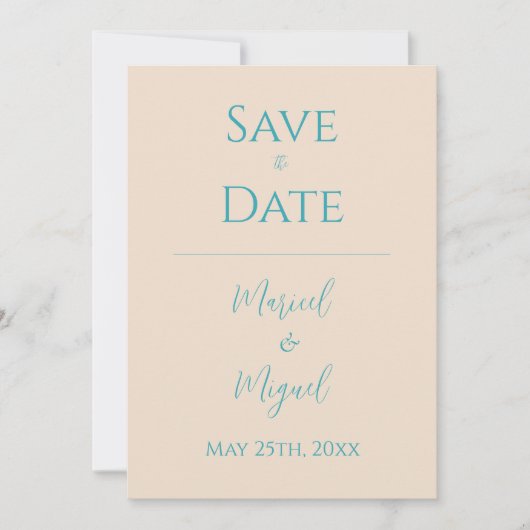 Tan Ocean Blue Bruiloft Save The Date Kaart (Voorkant)