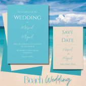 Tan Ocean Blue Bruiloft Save The Date Kaart