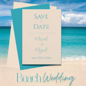 Tan Ocean Blue Bruiloft Save The Date Kaart