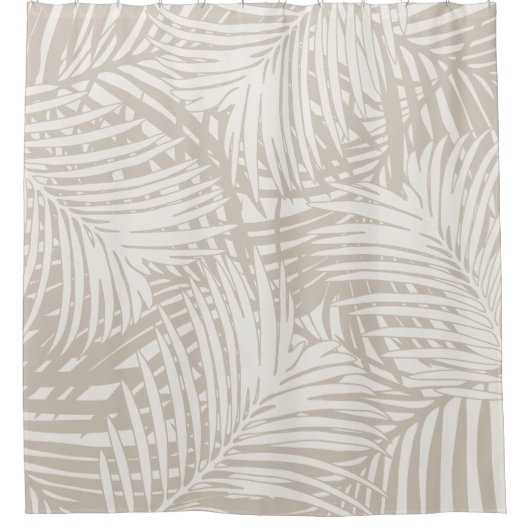 Tan Off-White Neutral Palm Leaf Pattern Tropical Douchegordijn (Voorkant)