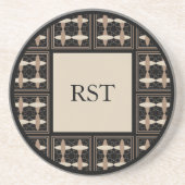 Tan op zwarte Initialen Zandsteen Onderzetter (Voorkant)