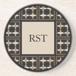 Tan op zwarte Initialen Zandsteen Onderzetter
