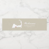 Tan Osterville Cape Cod Kaart met rood hart Bruilo Waterfles Etiket (Enkel label)