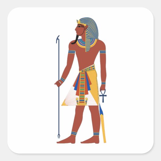 Tan Oud-Egyptisch Man in Headdress Holding Ankh Vierkante Sticker (Voorkant)