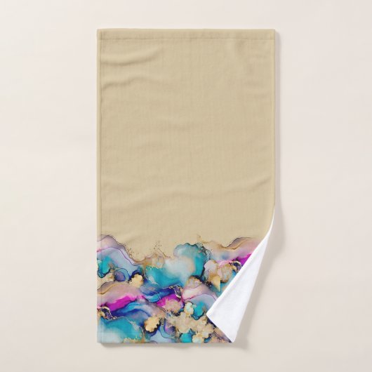 Tan Paars Blue Gold Wash Waterverf Abstract Bad Handdoek (Handdoek)