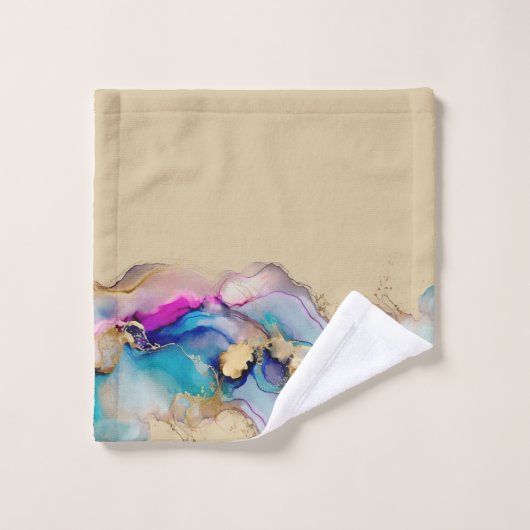 Tan Paars Blue Gold Wash Waterverf Abstract Bad Handdoek (Wasdoekje)