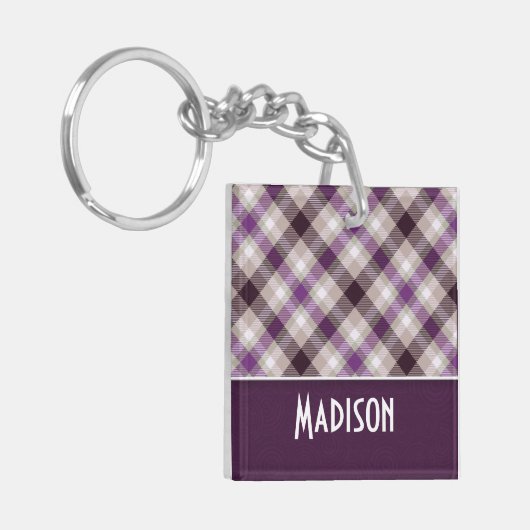 Tan & Paarse Plaid Sleutelhanger (Voorkant Links)