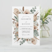 Tan Painterly Bloom Wedding Kaart (Staand voorkant)