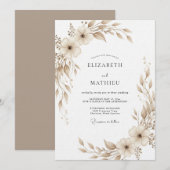 Tan Painterly Botanical Wedding Kaart (Voorkant / Achterkant)
