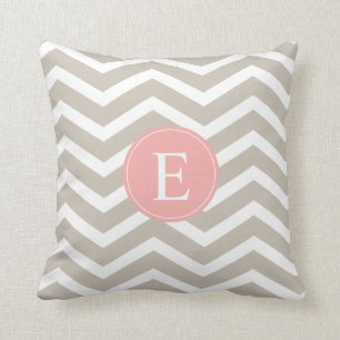 Tan Peach roze Chevron Monogram Kussen