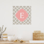Tan Peach roze Quatrefoil Monogram Poster (Keuken)