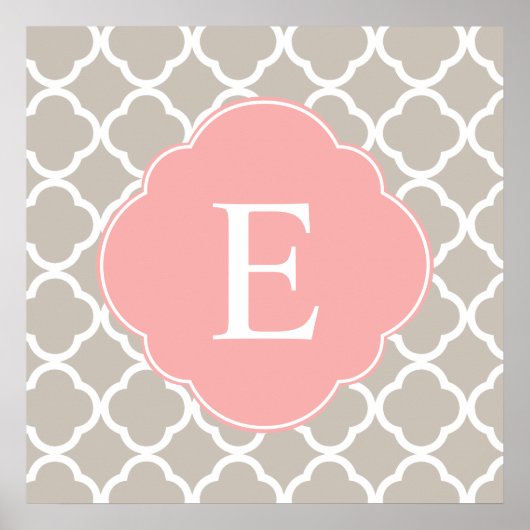 Tan Peach roze Quatrefoil Monogram Poster (Voorkant)