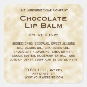 Tan perkament papier stijl lip balsem tube label (Voorkant)