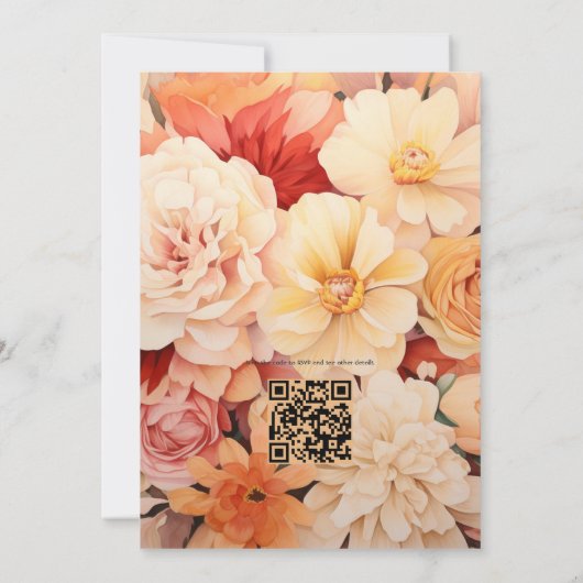 Tan, perzik en zand bloemenbruiloft kaart (Achterkant)