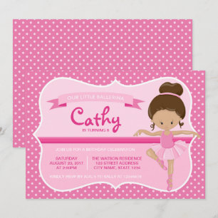 Tan Pink Ballerina verjaardagsuitnodiging Kaart