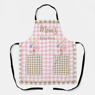 Tan & Pink Gingham Wildflower Makkers Keuken II Schort